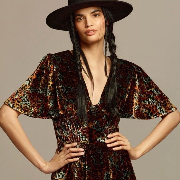 Anthropologie Velvet Mini Dress with Floral Design | Size: XL - Picture 2 of 4